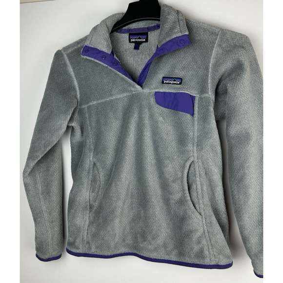 Patagonia Re-Tool Fleece 1/4 Snap-T Pullover Gray Purple Trim Women's Size Small - Picture 2 of 7